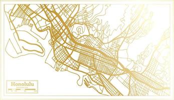 plan de la ville d'honolulu usa dans un style rétro de couleur dorée. carte muette. vecteur