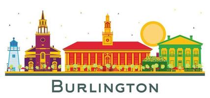 burlington vermont usa toits de la ville avec des bâtiments de couleur isolés sur blanc. vecteur