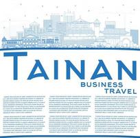 contour de la ville de tainan taiwan avec des bâtiments bleus et un espace de copie. vecteur
