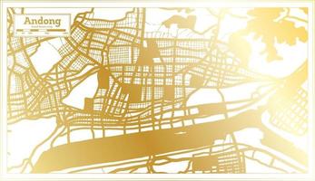 carte de la ville d'andong en corée du sud dans un style rétro de couleur dorée. carte muette. vecteur