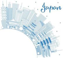 contour bienvenue à l'horizon du japon avec des bâtiments bleus et un espace de copie. vecteur