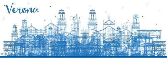 Décrire les toits de la ville de Vérone en Italie avec des bâtiments bleus. vecteur