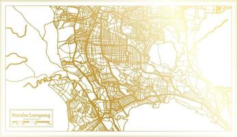 plan de la ville de bandar lampung indonésie dans un style rétro de couleur dorée. carte muette. vecteur