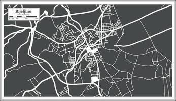 bijeljina carte de la ville de bosnie-herzégovine en noir et blanc dans un style rétro. carte muette. vecteur