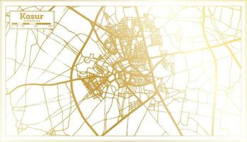 plan de la ville de kasur pakistan dans un style rétro de couleur dorée. carte muette. vecteur