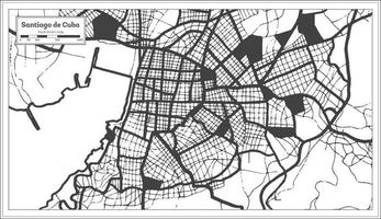 plan de la ville de santiago de cuba en noir et blanc dans un style rétro. carte muette. vecteur