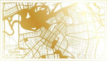 plan de la ville de harbin en chine dans un style rétro de couleur dorée. carte muette. vecteur