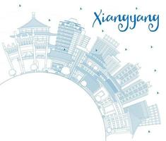 contour de la ville de xiangyang en chine avec des bâtiments bleus et un espace de copie. vecteur