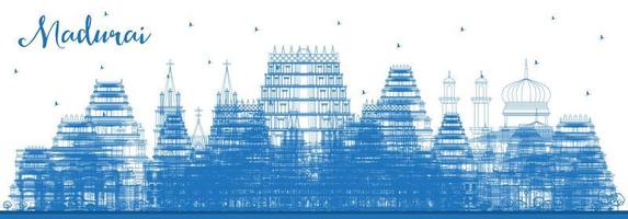 contour madurai inde city skyline avec des bâtiments bleus. vecteur