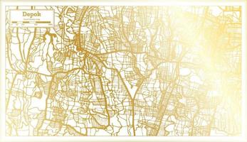 plan de la ville de depok indonésie dans un style rétro de couleur dorée. carte muette. vecteur