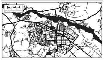 plan de la ville de jalalabad afghanistan en noir et blanc dans un style rétro. carte muette. vecteur