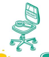 chaise de bureau vide avec signe de vacance et loupe. rechercher des employés à l'entreprise. vecteur