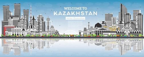 bienvenue au kazakhstan. toits de la ville avec des bâtiments gris, ciel bleu et reflets. vecteur