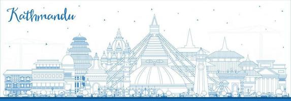 décrire les toits de la ville de katmandou népal avec des bâtiments bleus. vecteur