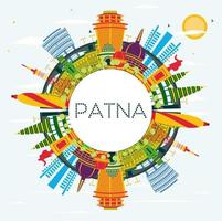 horizon de la ville de patna en inde avec des bâtiments de couleur, un ciel bleu et un espace de copie. vecteur