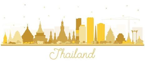 silhouette d'horizon de la ville de thaïlande avec des bâtiments dorés isolés sur blanc. vecteur