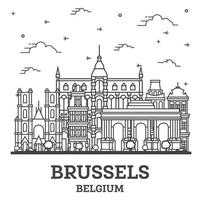 contour bruxelles belgique toits de la ville avec des bâtiments historiques isolés sur blanc. vecteur