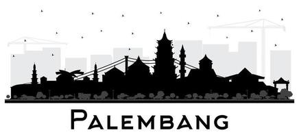 silhouette d'horizon de la ville de palembang indonésie avec des bâtiments noirs isolés sur blanc. vecteur