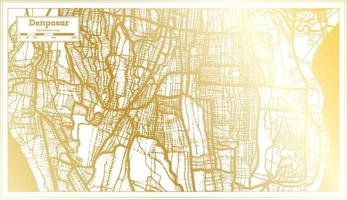 plan de la ville de denpasar en indonésie dans un style rétro de couleur dorée. carte muette. vecteur