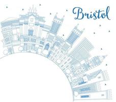 Décrire les toits de la ville de Bristol au Royaume-Uni avec des bâtiments bleus et un espace de copie. vecteur