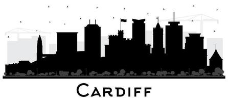 cardiff pays de galles silhouette d'horizon de la ville avec des bâtiments noirs isolés sur blanc. vecteur