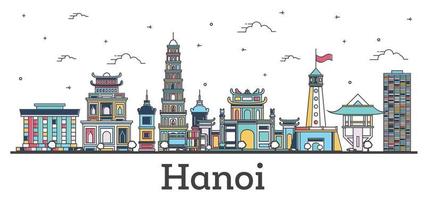 contour de la ville de hanoi vietnam avec des bâtiments de couleur isolés sur blanc. vecteur