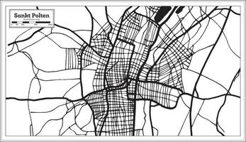 plan de la ville de sankt polten autriche en noir et blanc dans un style rétro. carte muette. vecteur