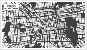 plan de la ville de suzhou en chine en noir et blanc dans un style rétro. carte muette. vecteur