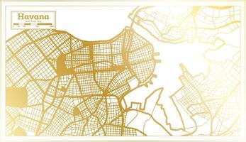 plan de la ville de la havane cuba dans un style rétro de couleur dorée. carte muette. vecteur
