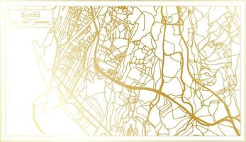 carte de la ville de sotchi en russie dans un style rétro de couleur dorée. carte muette. vecteur
