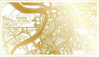 plan de la ville anvers belgique dans un style rétro de couleur dorée. carte muette. vecteur