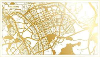 carte de la ville d'anyang en corée du sud dans un style rétro de couleur dorée. carte muette. vecteur