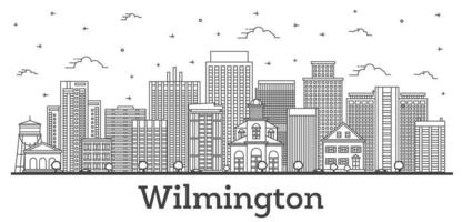 contours wilmington delaware usa toits de la ville avec des bâtiments historiques isolés sur blanc. vecteur