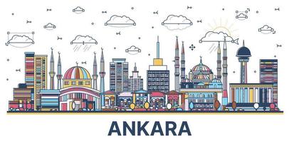 décrire les toits de la ville d'ankara en turquie avec des bâtiments historiques colorés isolés sur blanc. vecteur