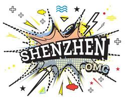 texte comique de shenzhen dans un style pop art isolé sur fond blanc. vecteur