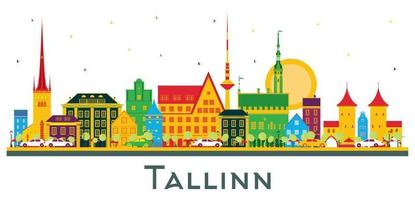 skyline de tallinn estonie avec des bâtiments de couleur isolés sur blanc. vecteur