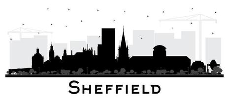 sheffield uk silhouette d'horizon de la ville avec des bâtiments noirs isolés sur blanc. vecteur