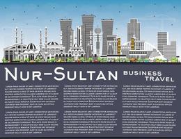 nur-sultan kazakhstan horizon de la ville avec des bâtiments de couleur, ciel bleu et espace de copie. vecteur