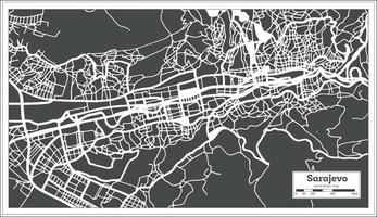 carte de la ville de sarajevo bosnie-herzégovine en noir et blanc dans un style rétro. carte muette. vecteur