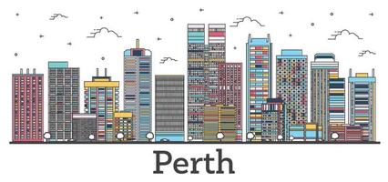 Décrire les toits de la ville de Perth Australie avec des bâtiments de couleur isolés sur blanc. vecteur