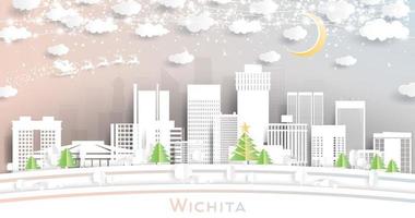 wichita kansas usa city skyline en papier découpé avec flocons de neige, lune et guirlande de néons. vecteur