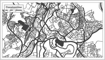 plan de la ville de constantine algérie dans un style rétro en couleur noir et blanc. carte muette. vecteur