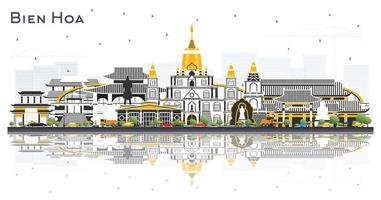 horizon de la ville de bien hoa vietnam avec des bâtiments gris et des reflets isolés sur blanc. vecteur