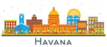 la havane cuba city skyline avec des bâtiments de couleur isolés sur blanc. vecteur