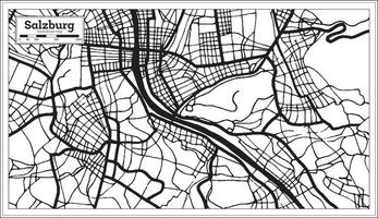 carte de la ville de salzbourg autriche en noir et blanc dans un style rétro. carte muette. vecteur