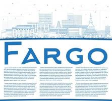 contour de la ville de fargo dakota du nord avec des bâtiments bleus et un espace de copie. vecteur