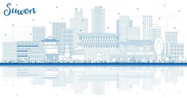 Décrire les toits de la ville de Suwon en Corée du Sud avec des bâtiments bleus et des reflets. vecteur