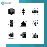 ensemble moderne de 9 glyphes et symboles solides tels que les éléments de conception vectoriels modifiables de l'application mobile écologique pour smartphone alimentaire vecteur