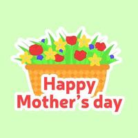 carte carrée webhappy fête des mères avec panier de fleurs printanières. illustration vectorielle. illustration vectorielle. vecteur