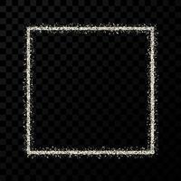 cadre à paillettes argentées. cadre carré avec des étincelles brillantes sur fond transparent foncé. illustration vectorielle